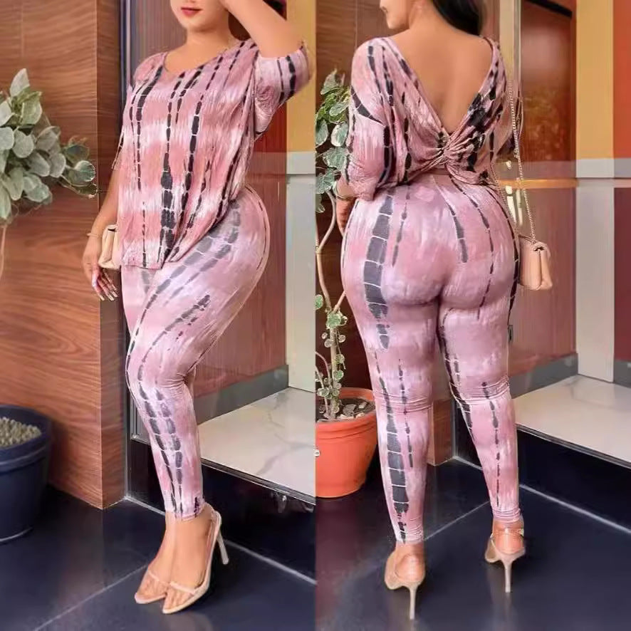 Casual Abstract Print Outfit with Drop Shoulders