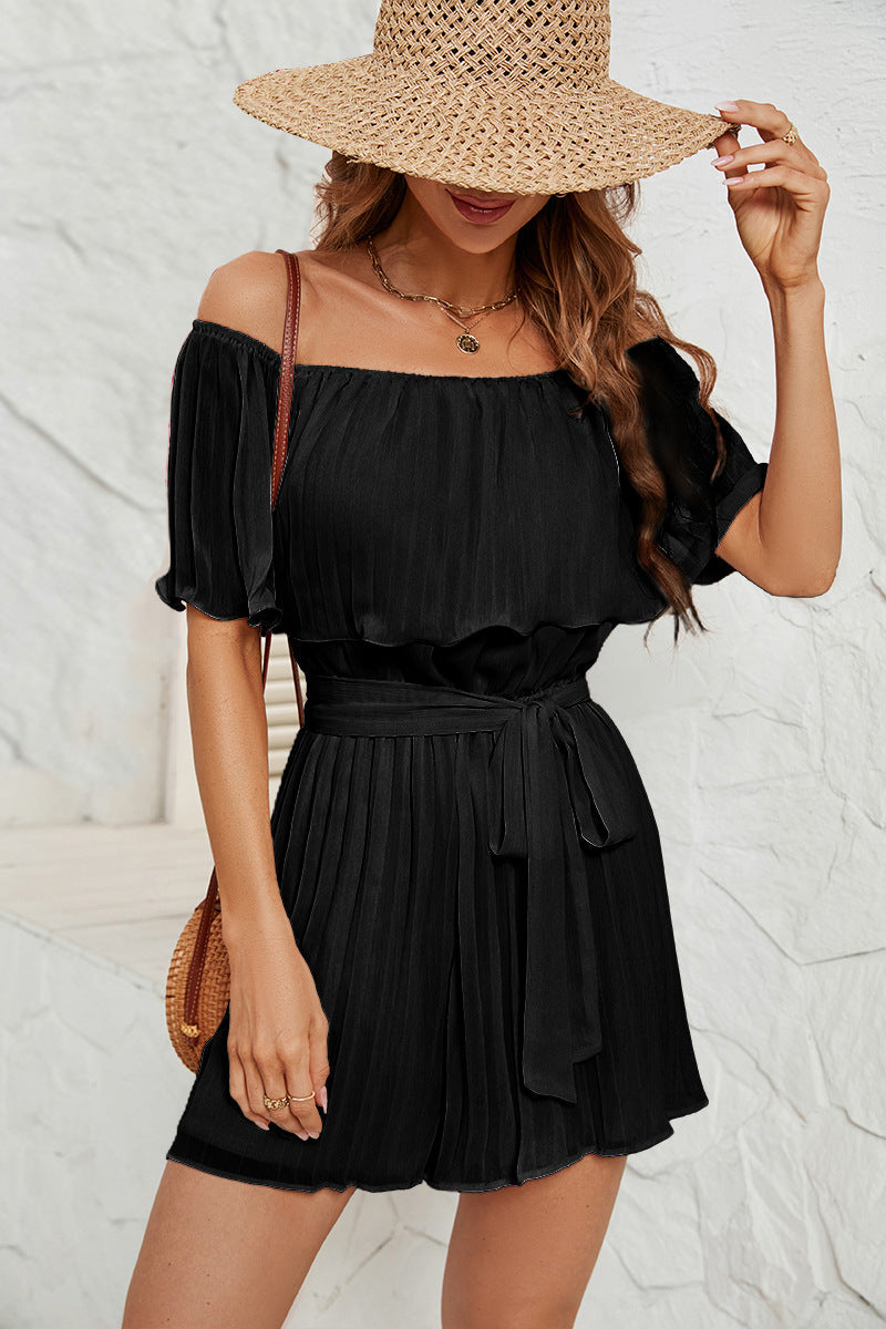 Women's Ruffled Jumpsuit with Adjustable Waist Belt