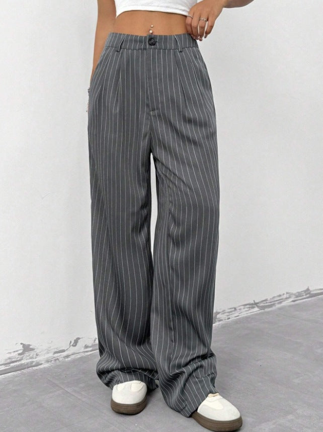 Women's Elegant Wide-Leg Striped Trousers