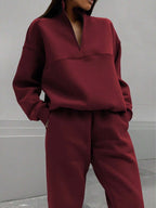 Women's Casual Tracksuit with High Collar and Half-Zip