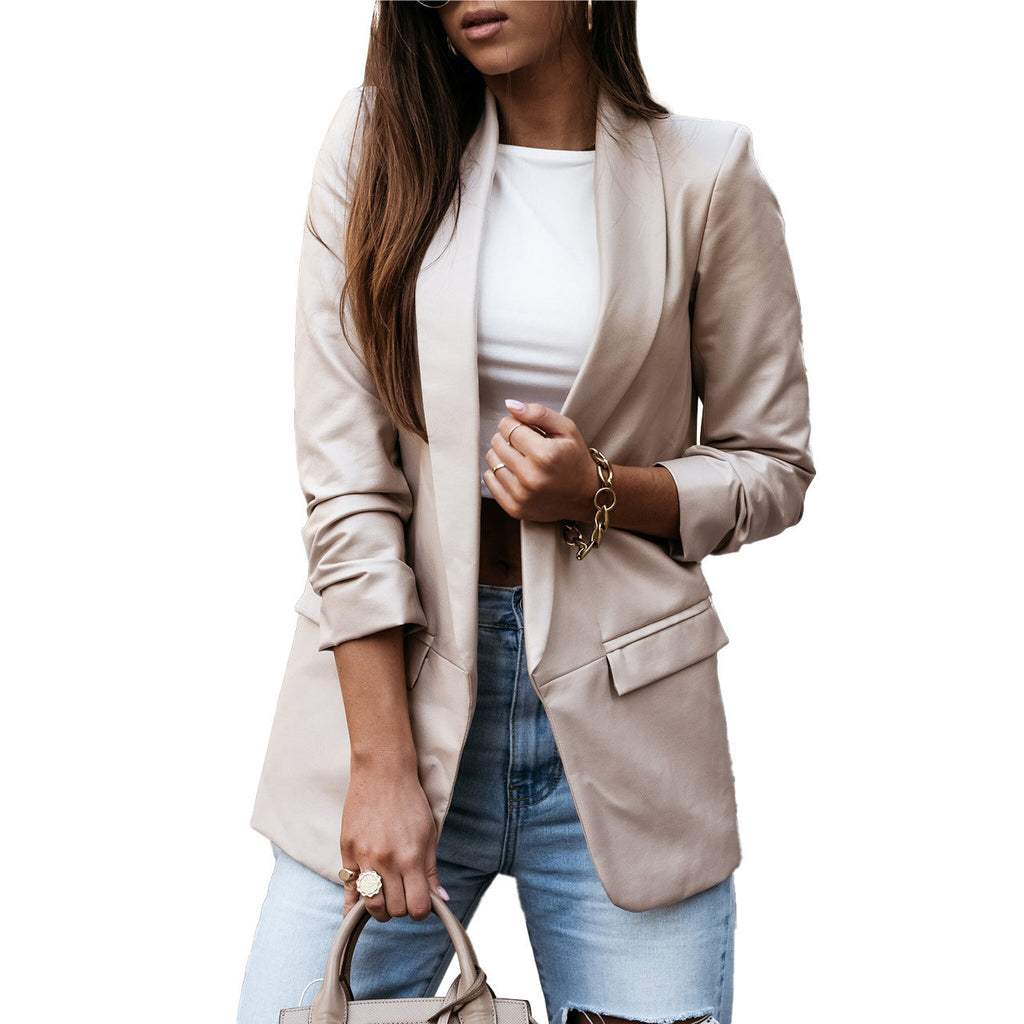 Elegant Women's Leather Blazer with Modern Cut