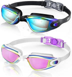 Swim goggles with adjustable head strap and anti-fog technology
