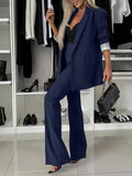 Modern Suit Set with Wide-Leg Trousers and Tailored Blazer