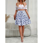 Women's Floral Midi Skirt with Voluminous Cut and Elastic Waistband