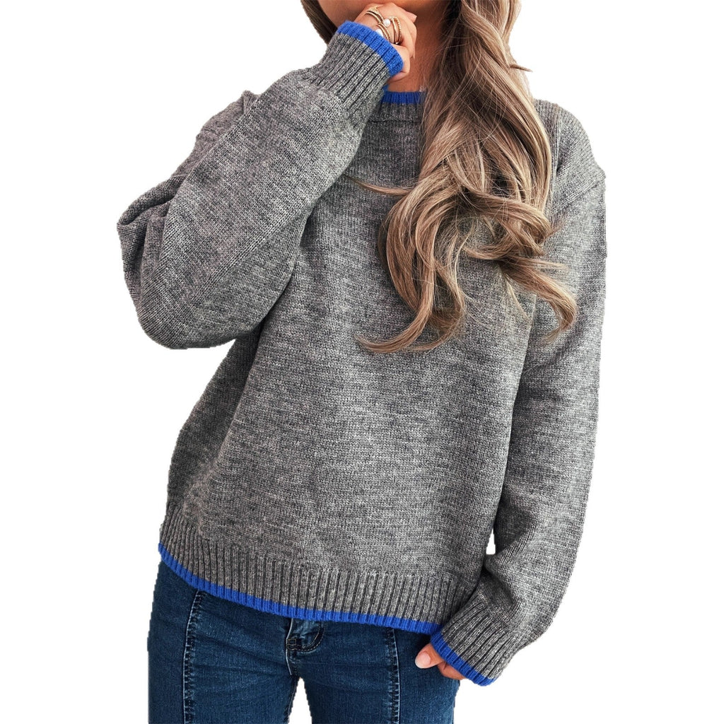 Women's Cozy Knit Sweater with Contrast Cuffs and Casual Fit