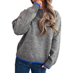 Women's Cozy Knit Sweater with Contrast Cuffs and Casual Fit