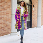 Women's Fluffy Faux Fur Coat in Vibrant Pattern