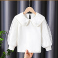 Women's Blouse with Decorative Floral Appliqués and Sheer Puff Sleeves