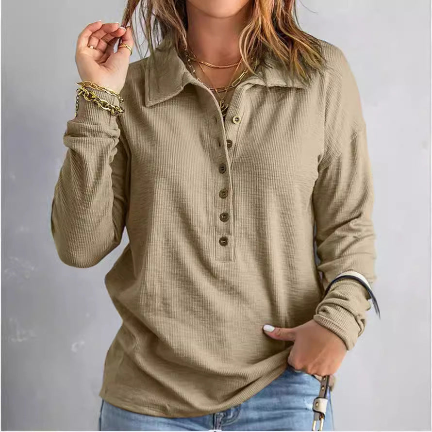 Women's Long-Sleeve Blouse with Button-Down Collar