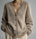 Women's Fluffy Cardigan with Large Buttons