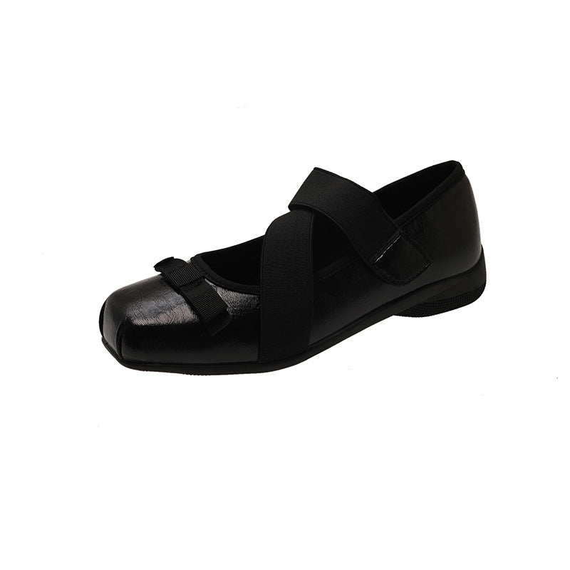 Women's Ballet Flats with Elastic Straps and Decorative Bow
