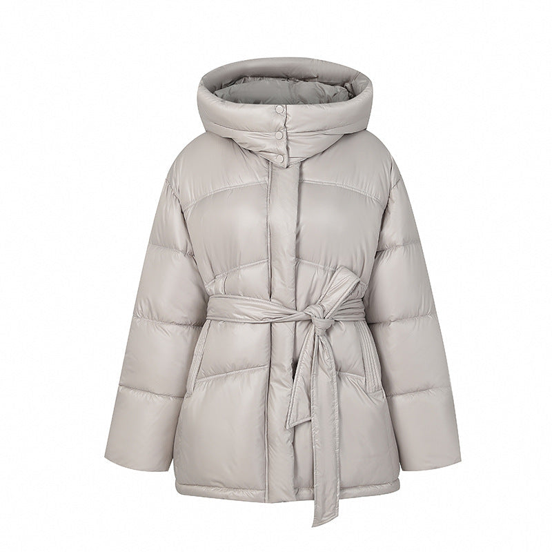 Women's Fashionable Padded Winter Coat with Belt and Hood