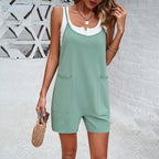 Casual Jumpsuit with Wide Straps and Pockets