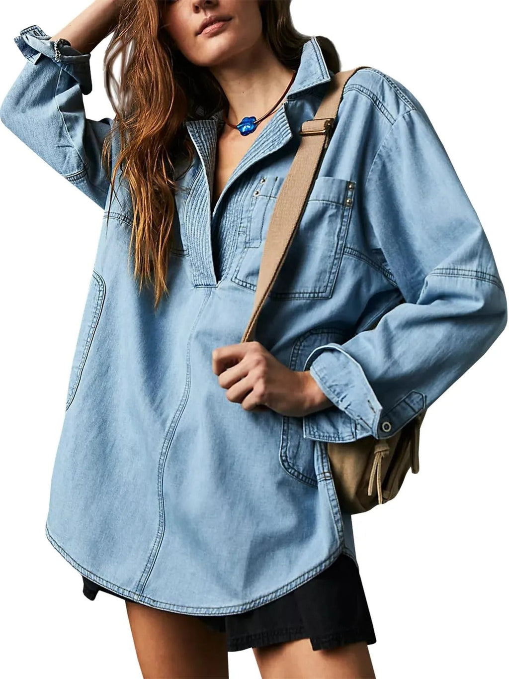 Women's Denim Shirt with Detailed Stitching