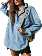Women's Denim Shirt with Detailed Stitching