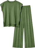 Elegant Women's Short-Sleeve Top and Pleated Trousers Set