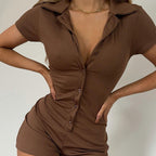 Women's Form-Fitting Playsuit with Buttons and Short Leg Length