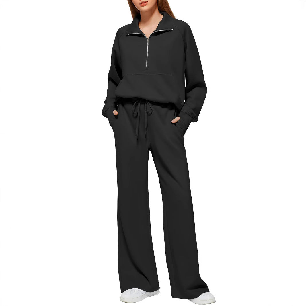 Women's Comfortable Sport Suit with Zipper and Wide Cut