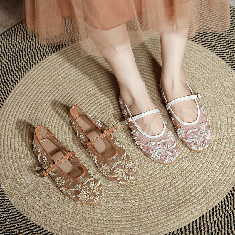 Women's Ballet Flats with Floral Embroidery