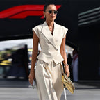 Women's Fashionable Trouser Suit with Tailored Blazer and Wide-Leg Cut