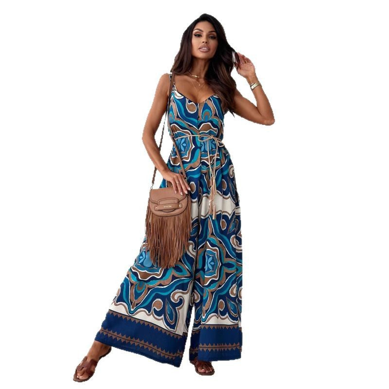 Women's Floral Jumpsuit with Wide Legs