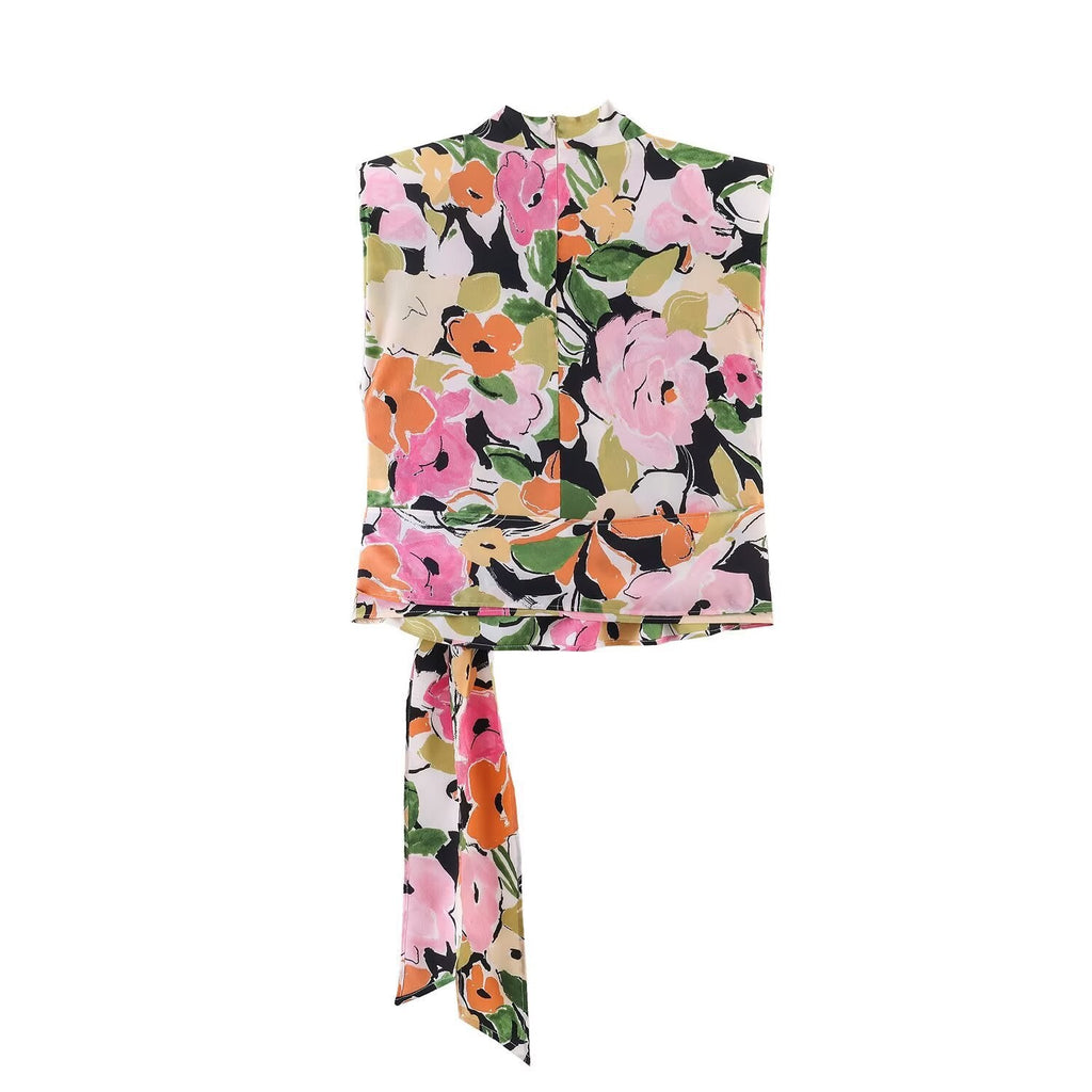 Women's Floral Blouse with Elegant Knot Detail