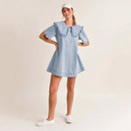 Women's Denim Dress with Ruffled Collar