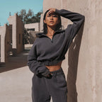 Women's Cropped Zip-Up Sweatshirt with Ruffle Details