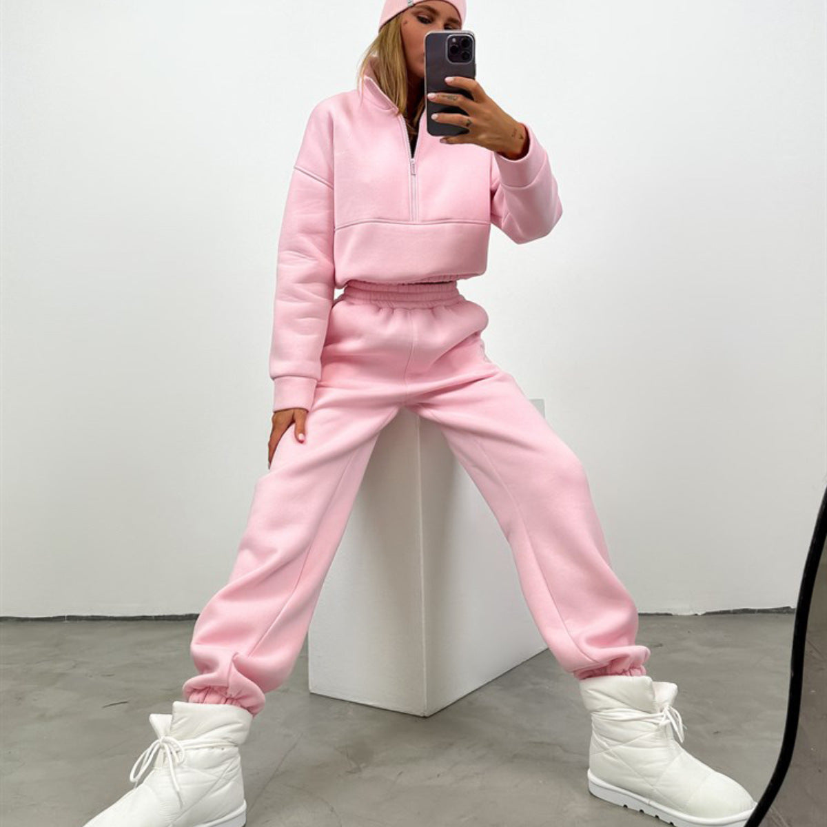 Cropped Half-Zip Fleece Set