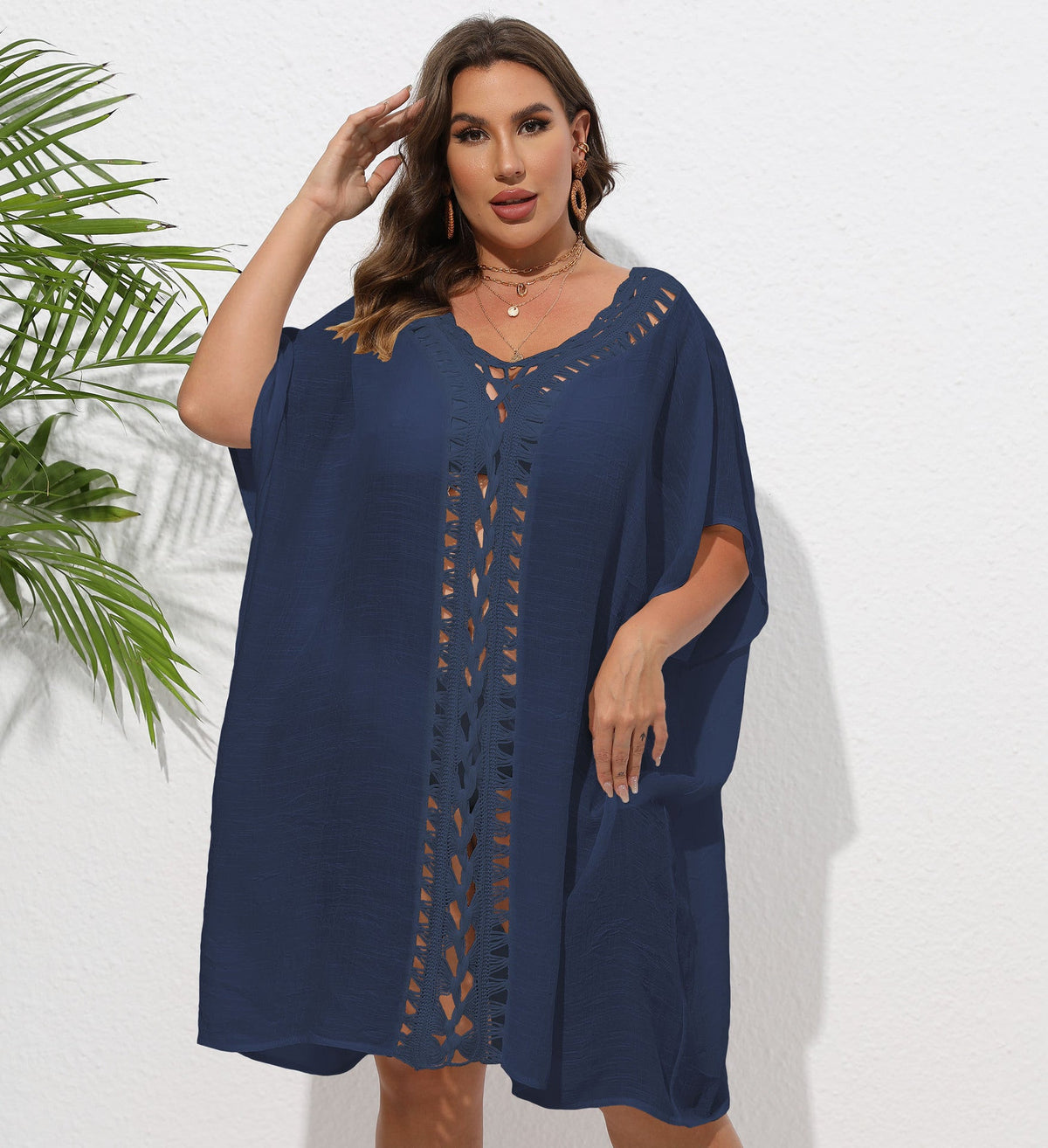 Women's Airy Beach Kimono with Decorative Crochet Lace