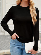 Elegant Fine Knit Sweater with Decorative Shoulder Design