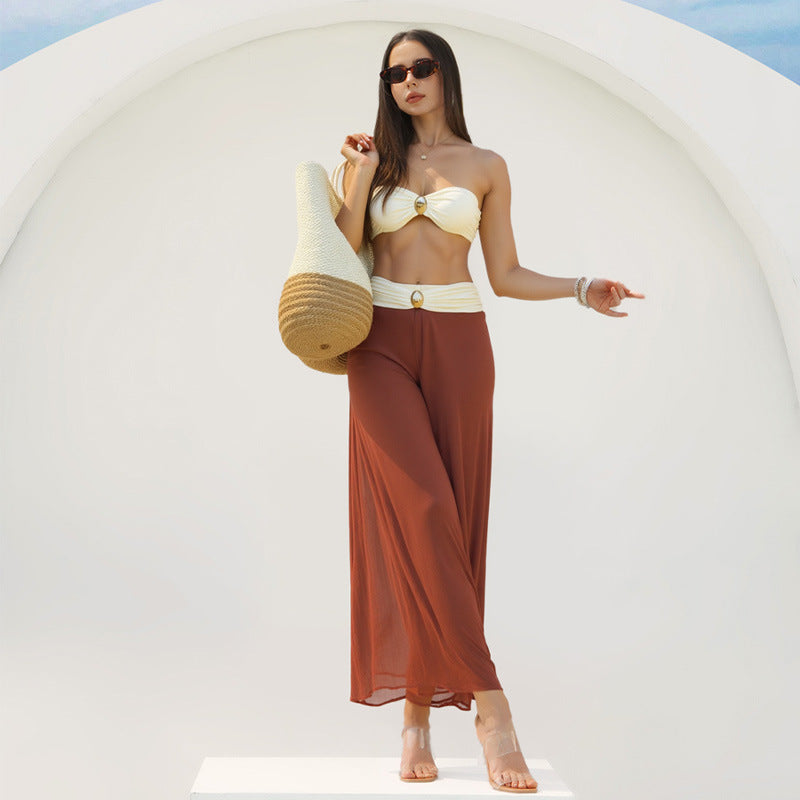 Women's Bandeau Bikini with Wrap Skirt and Jewelry Detail