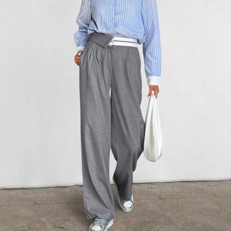 Women's Elegant Wide-Leg Pants with Belt and Pleats