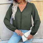Women's Blouse with Fine Texture Details and Romantic Lace Insert