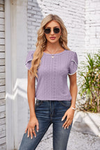 Women's Elegant Blouse with Ruffled Sleeves and Eyelet Pattern