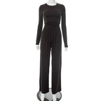Women's Casual Lounge Set with Crop Top and Wide-Leg Pants