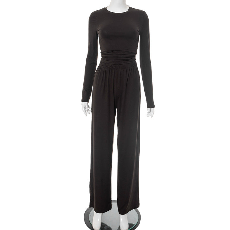 Women's Casual Lounge Set with Crop Top and Wide-Leg Pants