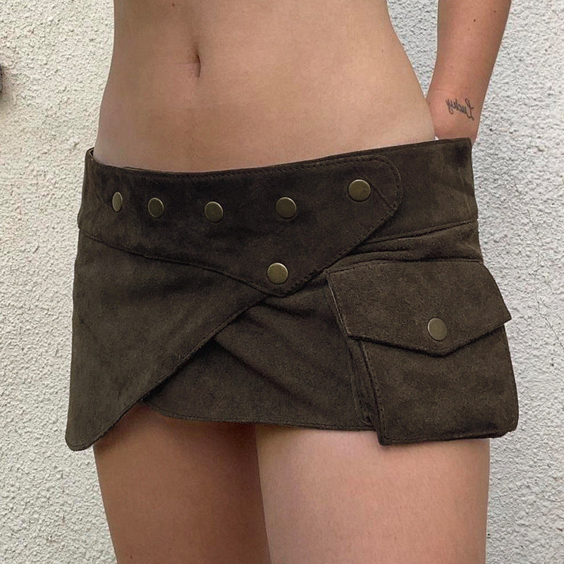 Women's Fashionable Short Skirt with Pockets and Buttons