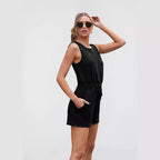 Women's Comfortable Short Jumpsuit with Side Pockets and Adjustable Waist