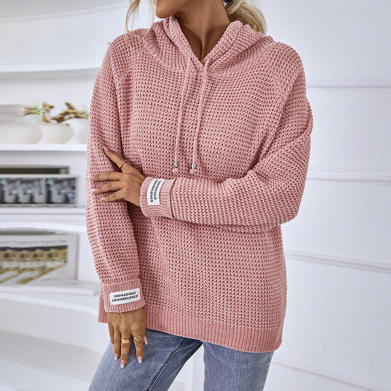 Comfortable Women's Hooded Sweater with Textured Knit and Side Slits