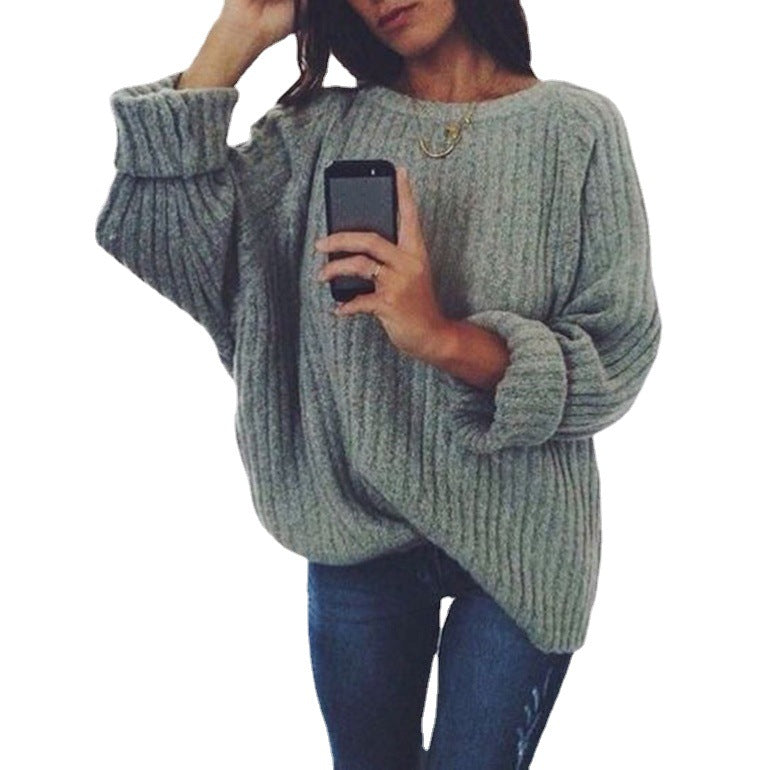 Women's Oversized Chunky Knit Sweater with Textured Pattern