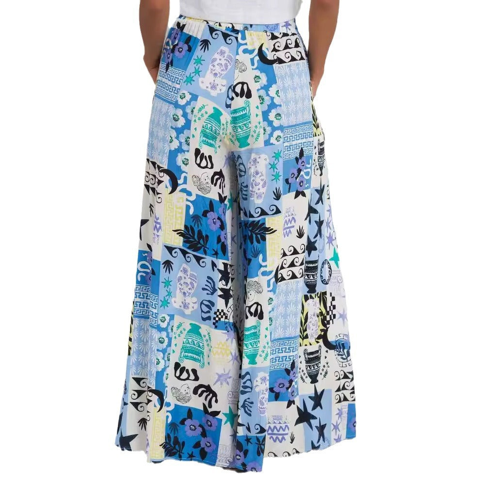 Women's Maxi Skirt with Colorful Geometric Pattern and Elastic Waistband
