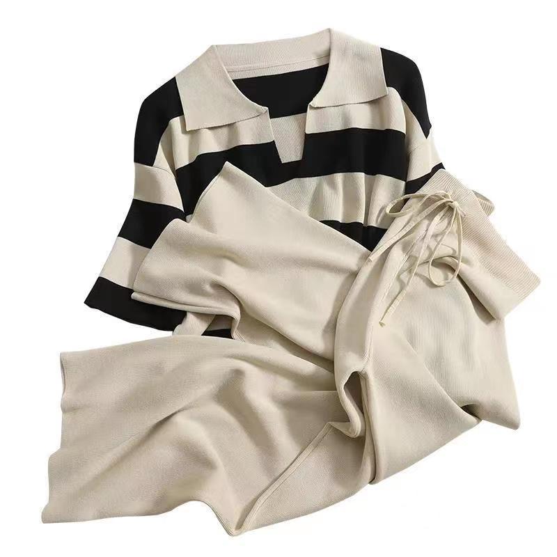 Women's Striped Two-Piece Set with Wide Leg