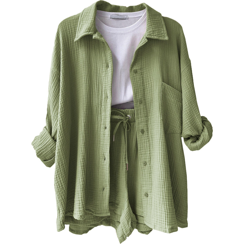 Women's Casual Short Oversized Shirt with Pockets