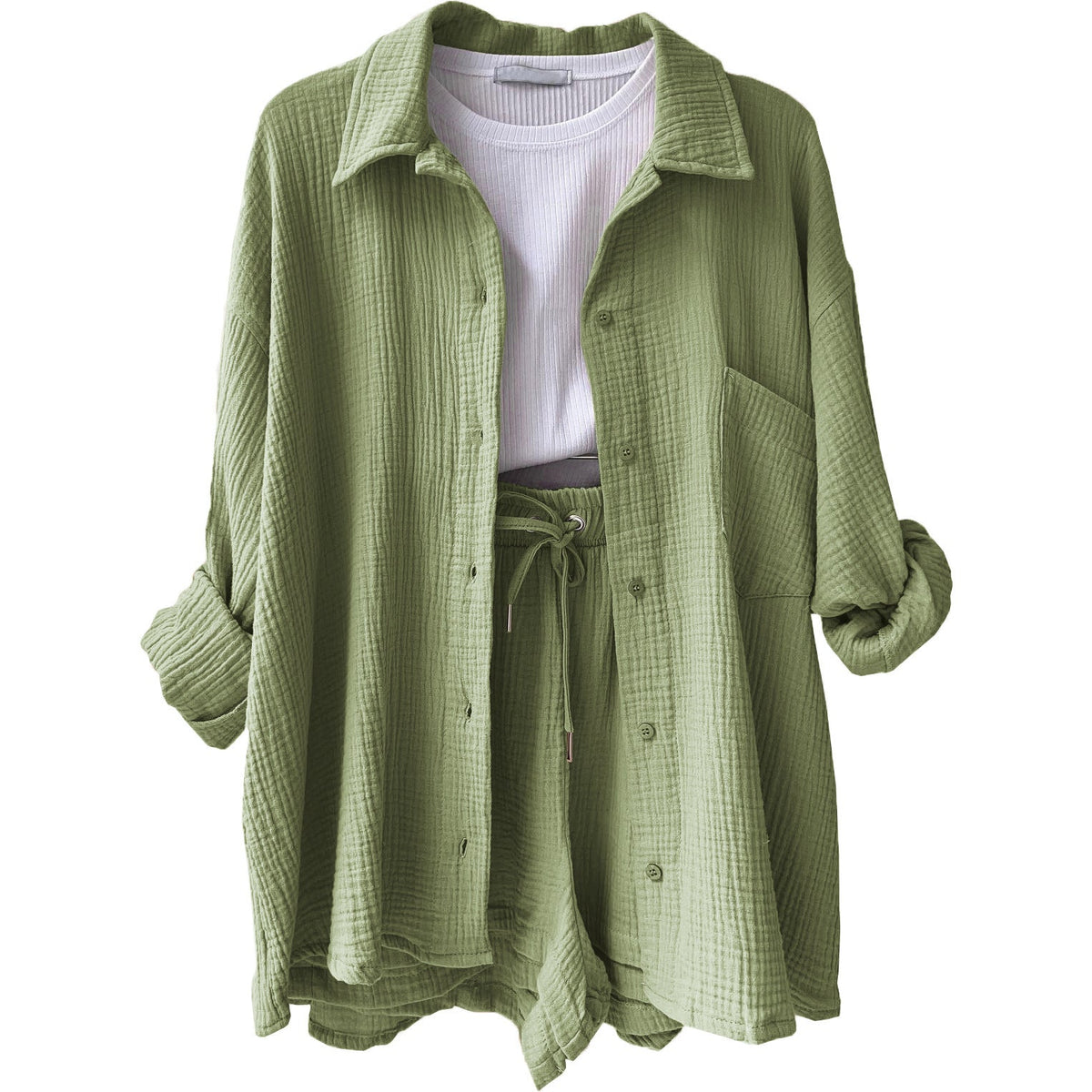 Women's Casual Short Oversized Shirt with Pockets