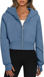 Women's Comfortable Short Sleeve Zip-Up Hoodie