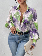Women's Floral Print Blouse with Puff Sleeves