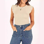 Women's Form-Fitting Ribbed Shirt with Ruffles