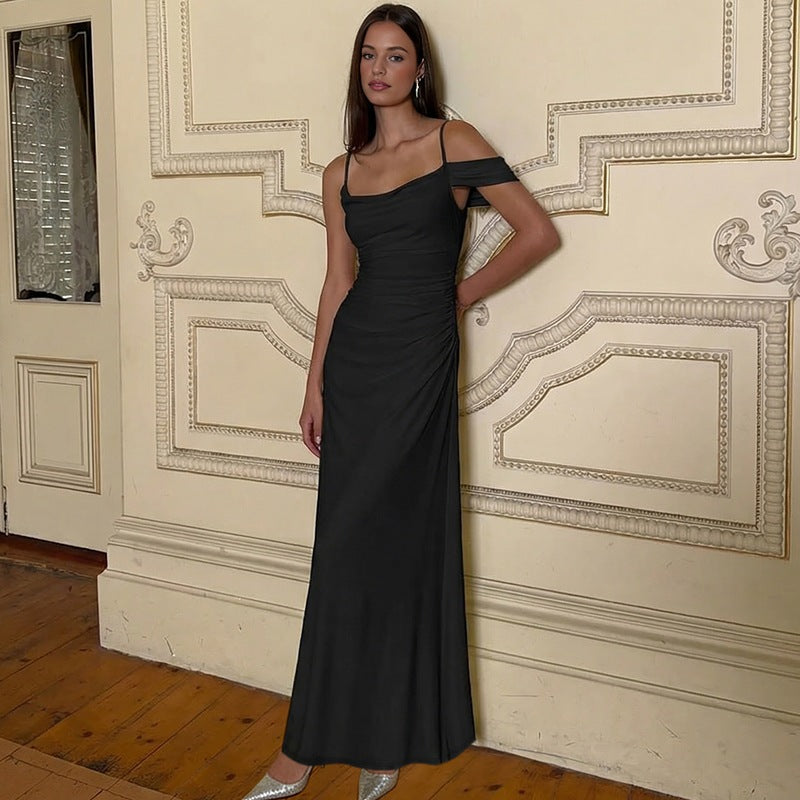 Elegant Floor-Length Dress with Unique Draping