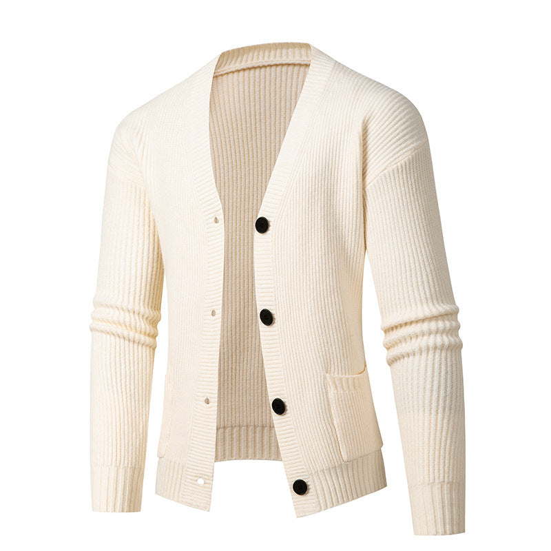Women's Striped Cardigan with Modern Cut and Practical Pockets